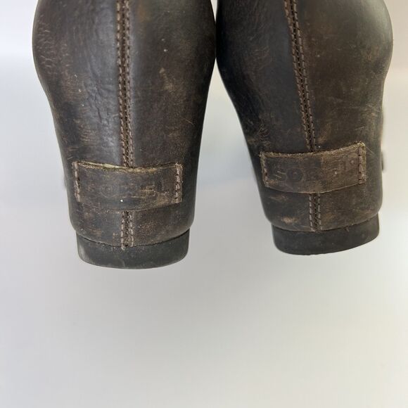 Sorel Womens Bootie Size 10 Dark Brown Joan Of Arctic Leather Wedge Boot Lace Up - Picture 7 of 12